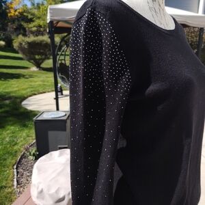 💥3/$20 LOFT Black Sweater Size Small Rhinestone Arms!